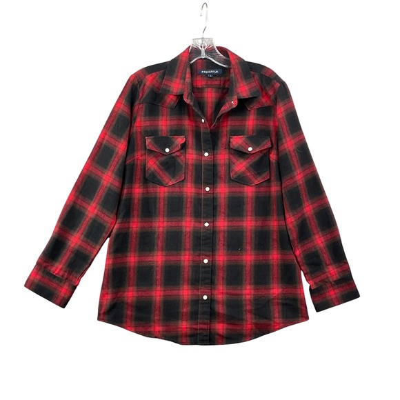 Pashartuk Other - Pashartuk Flannel Western Shirt Mens Large Red Black Plaid Snap Button Academia